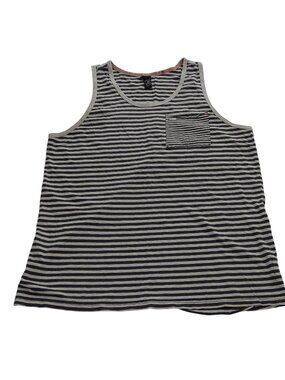 VonZipper Mens Gray Blue/Black Stripe Tank Top Size M Pocket Summer Cotton Blend